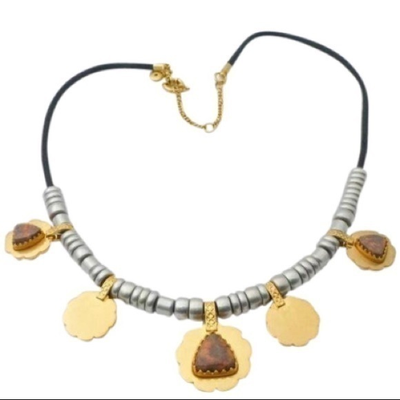 Madewell Gold & Silver Jasper Leather Necklace